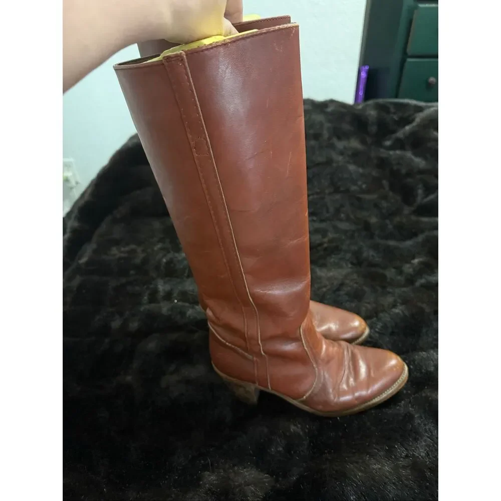 Vintage Womens 8.5 Dexter Campus Boots Tall Western Riding Stacked Leather Heel